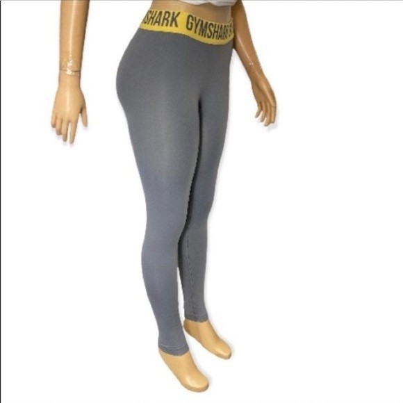 Gymshark Leggings Fit Seamless Gray Charcoal/Yellow waistline Elastic Size S - Picture 9 of 12